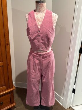 DONNI. Pink Corduroy Wide-Leg Pant & Vest Set
